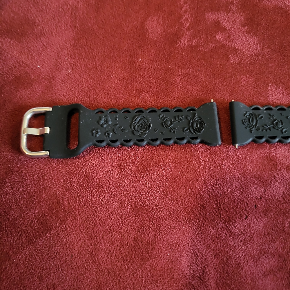 Black Floral Embossed Watch Strap